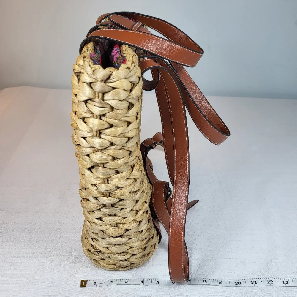 Natural Life Straw Backpack Tote BAG Floral Lined Water Hyacinth Woven Boho NWT